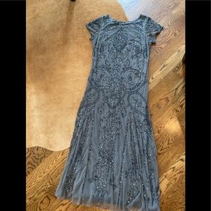 Mother of the Bride: Pissaro nights slate grey beaded dress 12p